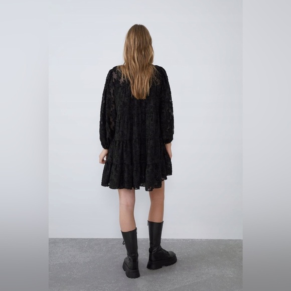 Zara Textured Shift Lace Look Mini Dress - Picture 5 of 13
